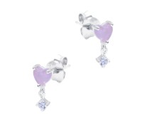 Pink Heart with Hanging CZ Silver Stud Earring STS-6293